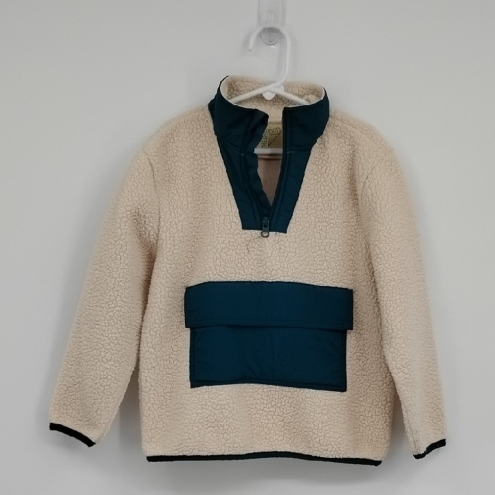 Thereabouts 1/4 Zip Cream and Teal Fleece Pullover Front Pocket XS 6/7